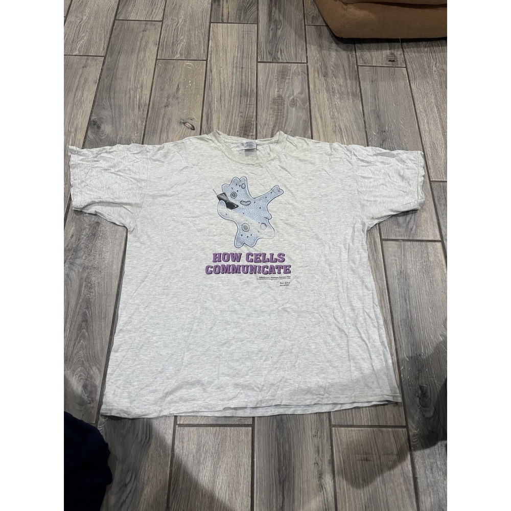 Vintage Gildan XL How‎ Cells Communicate Amoeba Science Biology T-Shirt Grey